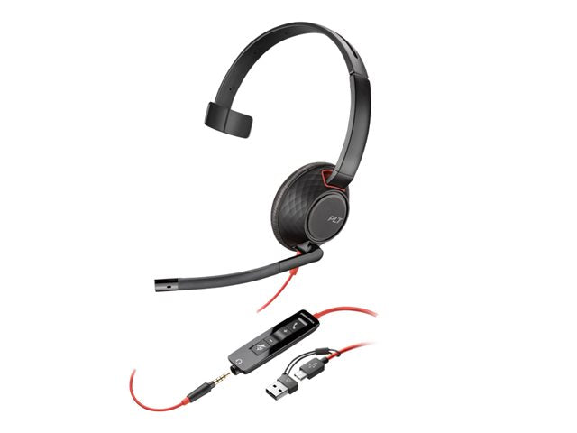 HP Poly Blackwire 5210 - Blackwire 5200 series - headset - on-ear - wired - 3.5 mm jack, USB-C - black - Certified for Microsoft Teams, Certified for Skype for Business, Cisco Jabber Certified, Avaya Certified, Works With Chromebook Certified, Zoom Certif