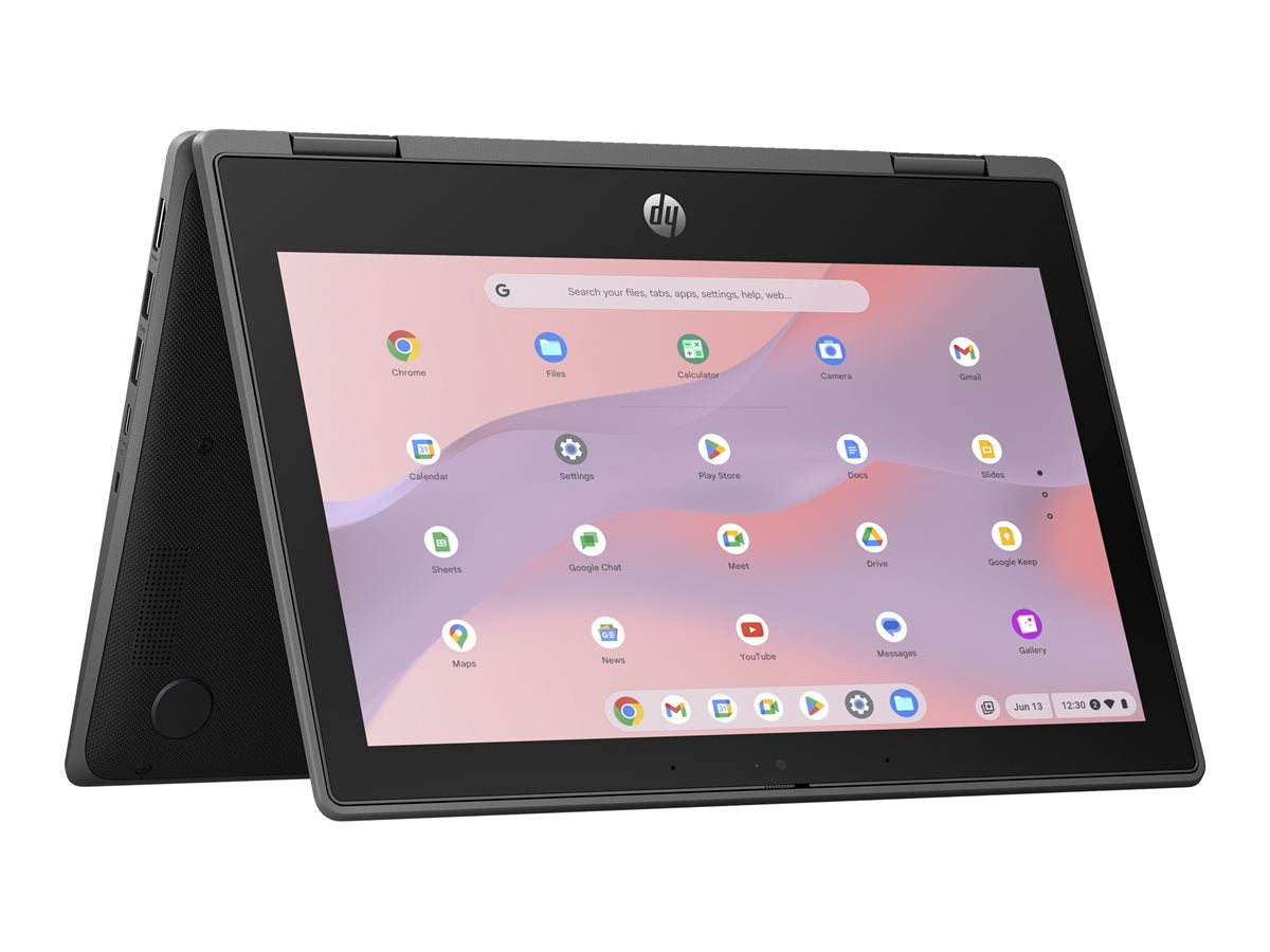 HP Fortis Flip 11 G1i Notebook - Flip design - Intel N-series - N250 / up to 3.8 GHz - Chrome OS - UHD Graphics - 64 GB RAM - 128 GB SSD UFS - 11.6" IPS touchscreen 1366 x 768 (HD) - Wi-Fi 6E, Bluetooth - jet black - kbd: US