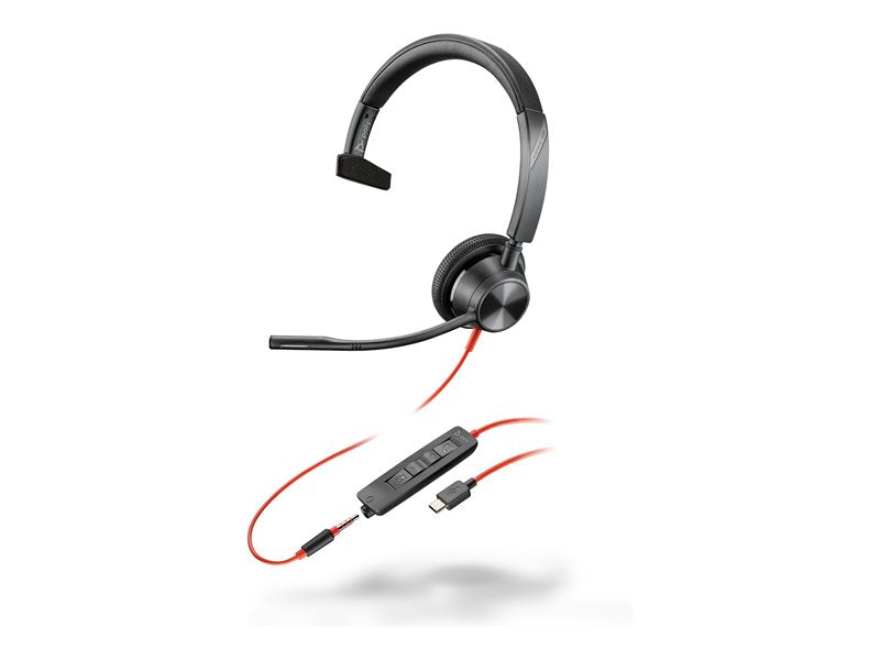 HP Poly Blackwire 3315 - Blackwire 3300 series - headset - on-ear - wired - 3.5 mm jack, USB-C - black - UC certified