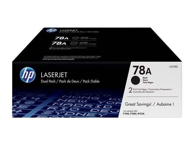 HP 78A - 2-pack - black - original - LaserJet - toner cartridge (CE278AD) - for LaserJet Pro M1536dnf, P1566, P1606DN